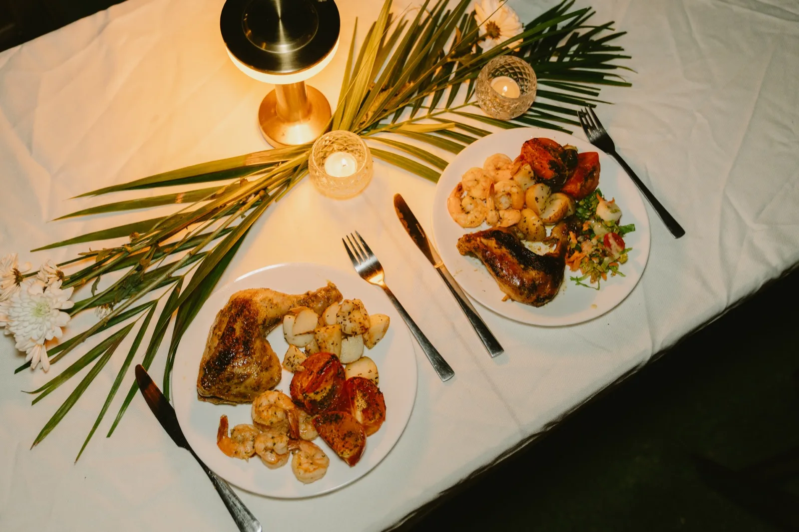 Plated dinner on a catered table