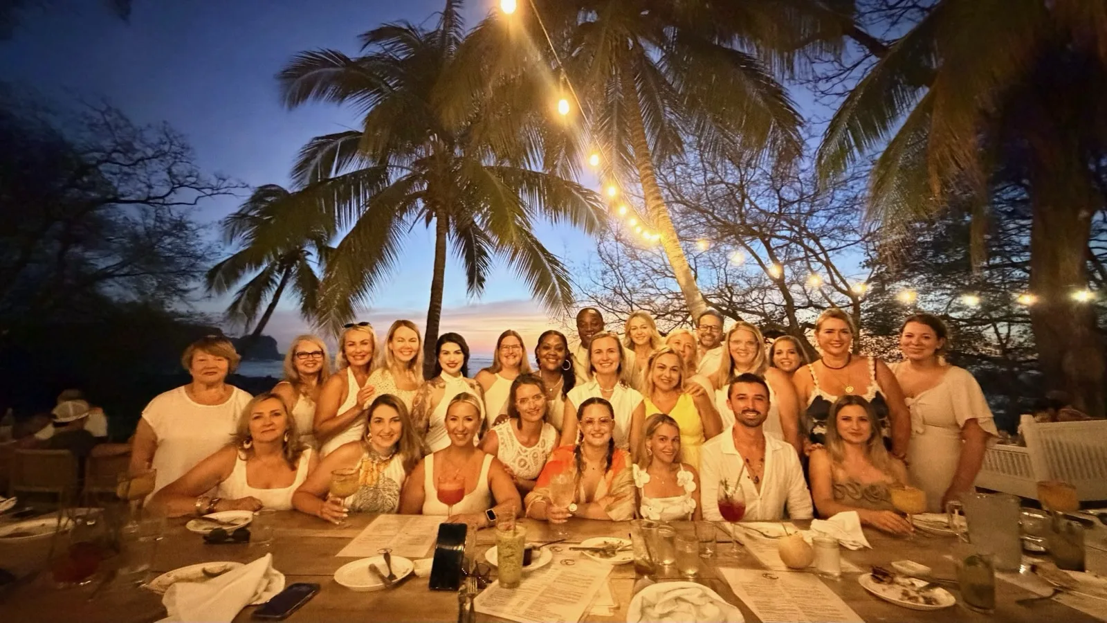 Retreat group dinner at La Luna beachfront restaurant