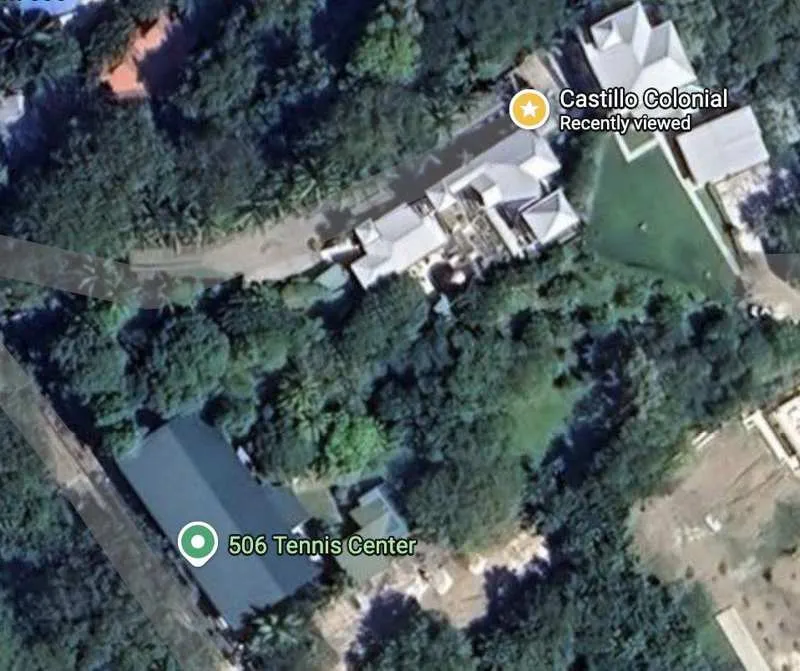 Satellite map showing Castillo Colonial directly next to the 506 Tennis Center