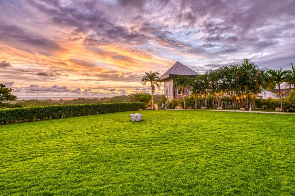 The ceremony lawn at sunset