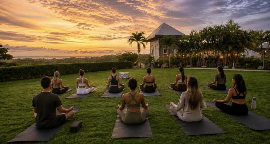 Sunset yoga session on the lawn